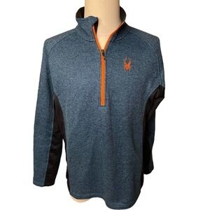 Spyder Men's 1/4 Zip Pullover, Heavyweight Blue and Orange Waffle Knit Large